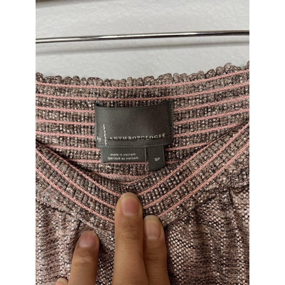 Anthropologie Pants Large SMALL Jogger ROSE GOLD Metallic Pull On Casual Elastic - Picture 6 of 6